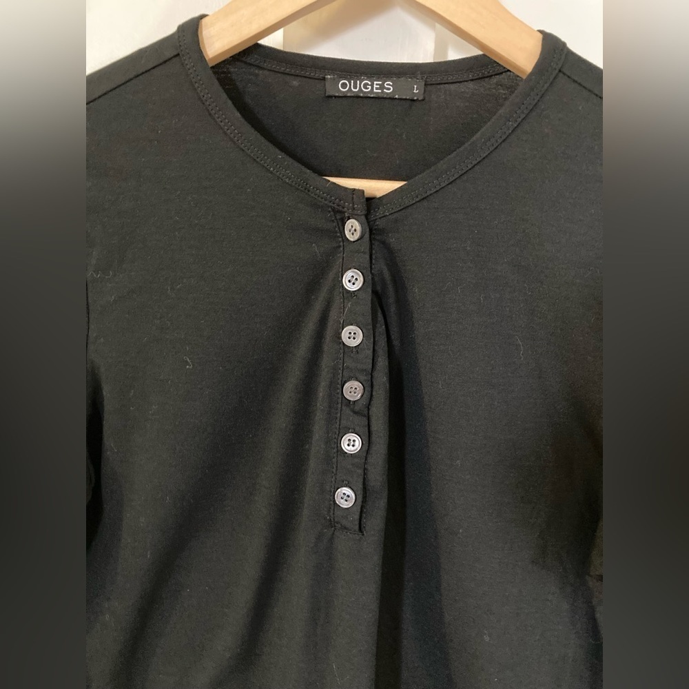 Ouges Black Quarter Button Up Long Sleeve Popover… - image 3